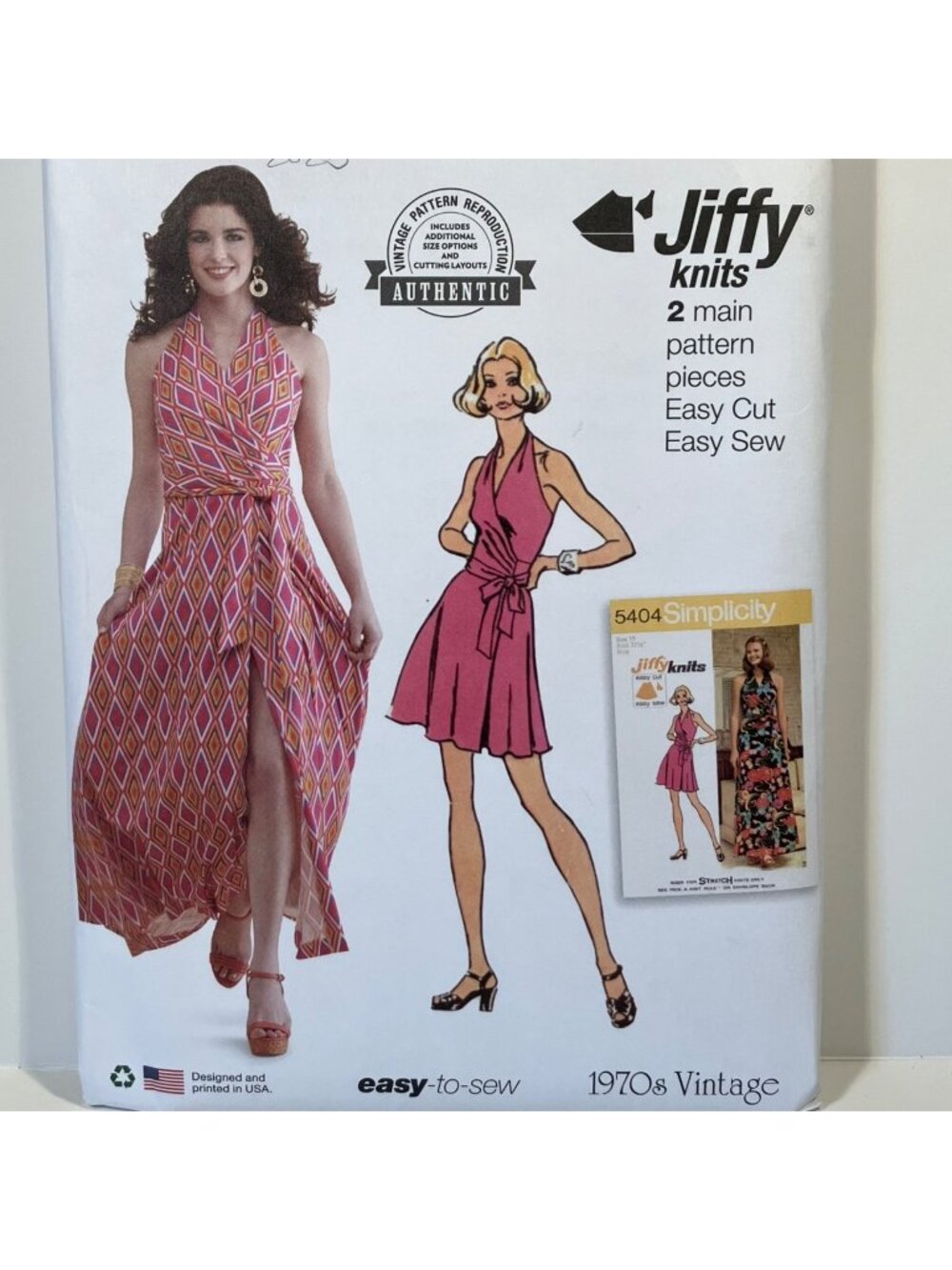 Simplicity S9793 Sz 8-16 1970s Vintage Reprint Halter Wrap Dress Sewing Pattern